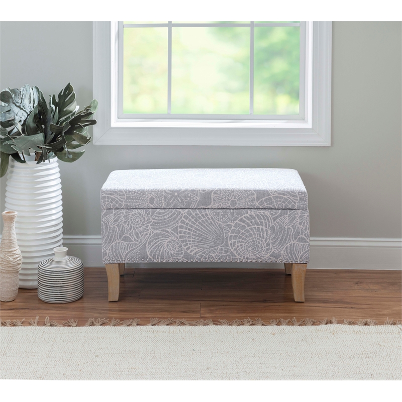 Maklaine Coastal Wood Upholstered Storage Ottoman in Stone Gray