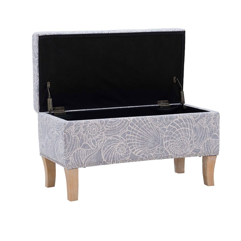 Maklaine Coastal Wood Upholstered Storage Ottoman in Stone Gray