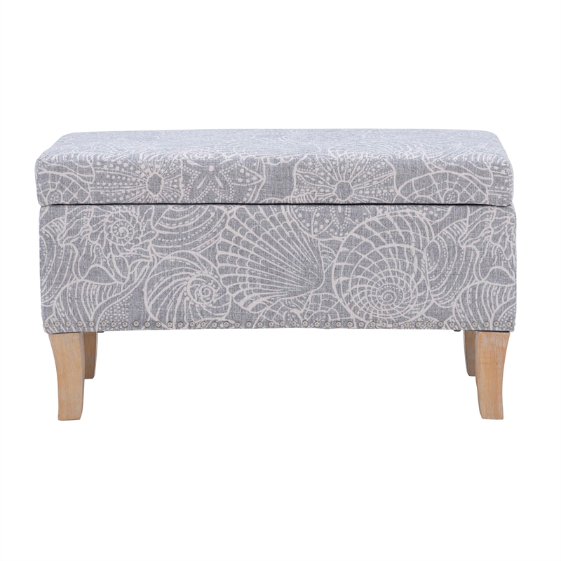 Maklaine Coastal Wood Upholstered Storage Ottoman in Stone Gray