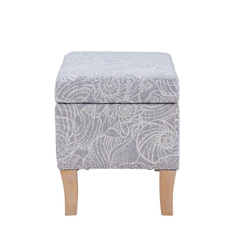 Maklaine Coastal Wood Upholstered Storage Ottoman in Stone Gray