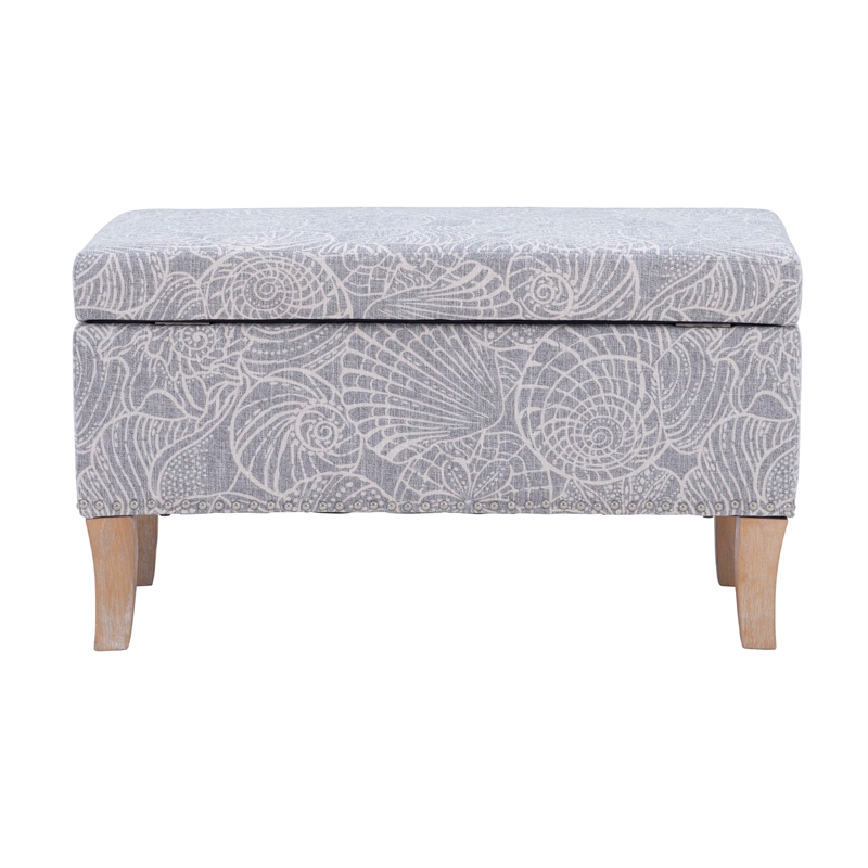 Maklaine Coastal Wood Upholstered Storage Ottoman in Stone Gray