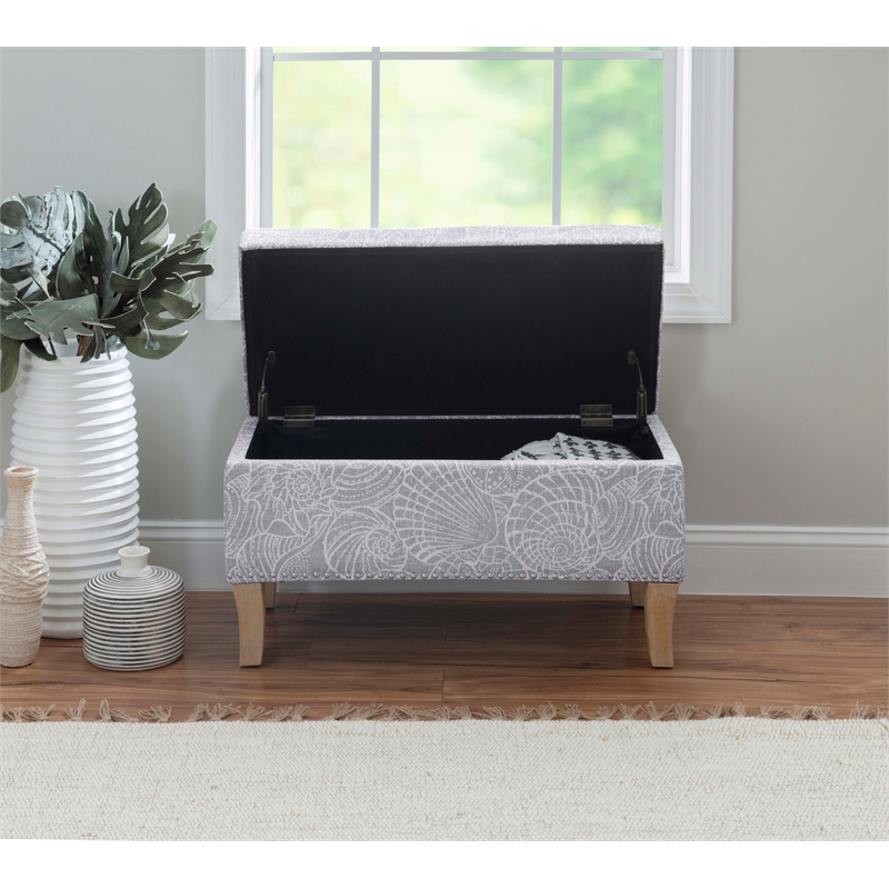 Maklaine Coastal Wood Upholstered Storage Ottoman in Stone Gray