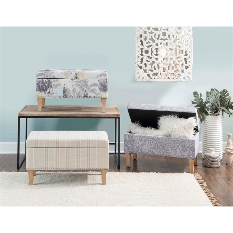 Maklaine Coastal Wood Upholstered Storage Ottoman in Stone Gray
