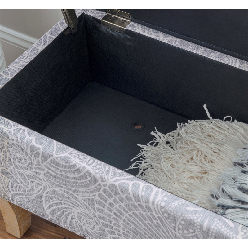 Maklaine Coastal Wood Upholstered Storage Ottoman in Stone Gray