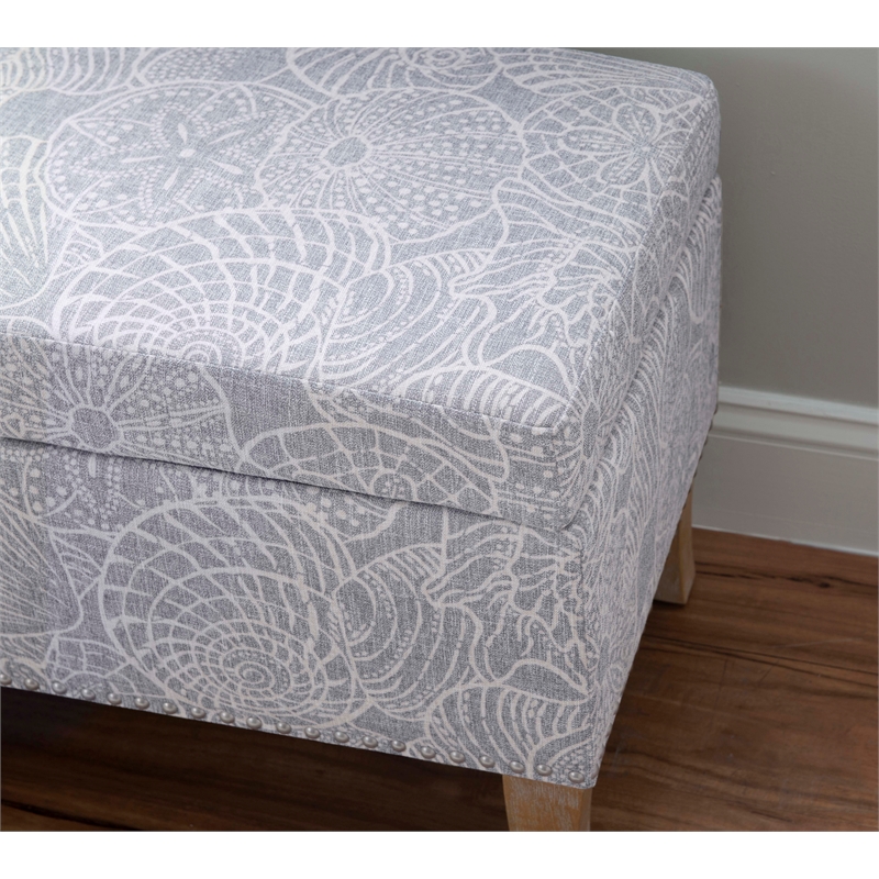 Maklaine Coastal Wood Upholstered Storage Ottoman in Stone Gray