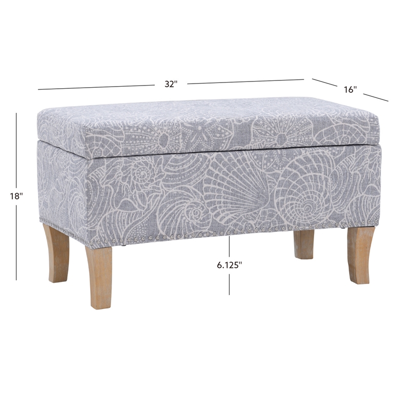Maklaine Coastal Wood Upholstered Storage Ottoman in Stone Gray