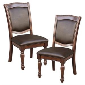 Maklaine Wood Dining Room Side Chairs in Brown Cherry (Set of 2)