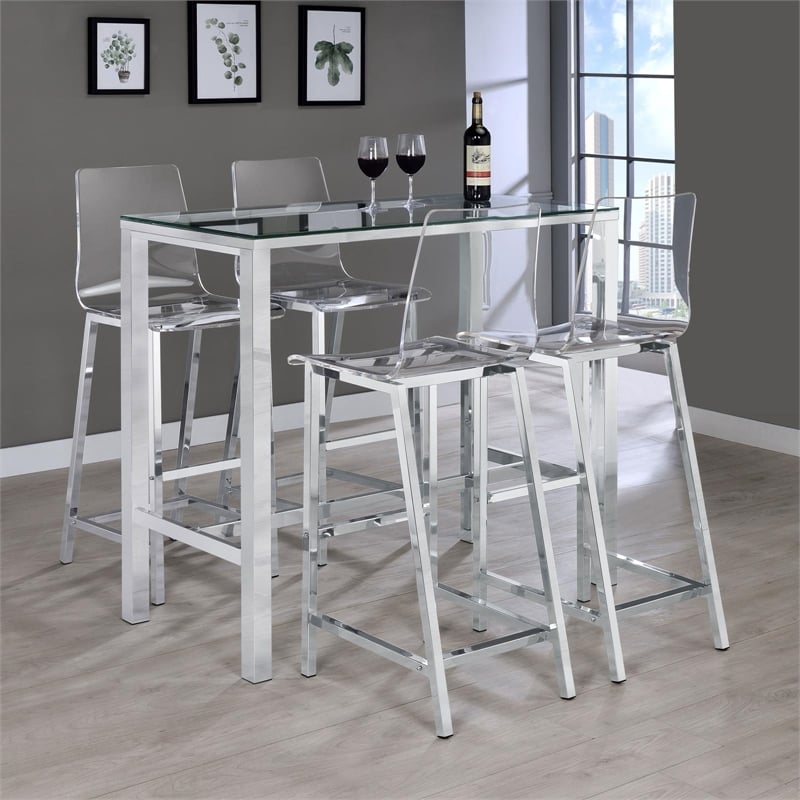 Maklaine Contemporary Rectangular Glass Top Pub Table in Clear
