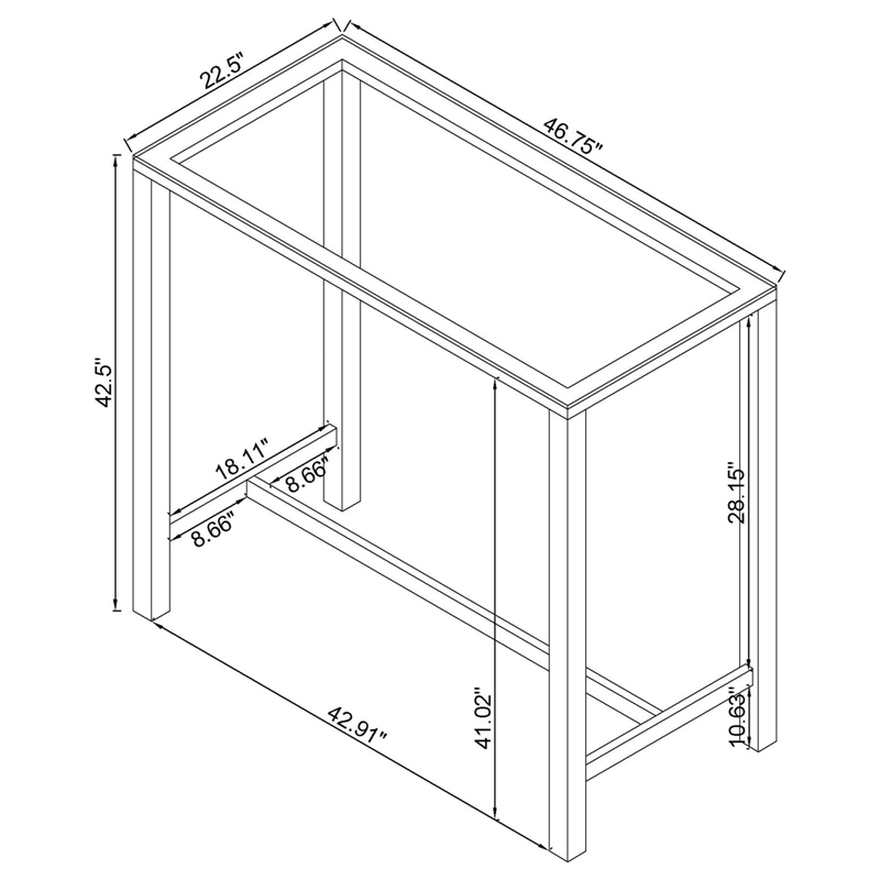 Maklaine Contemporary Rectangular Glass Top Pub Table in Clear