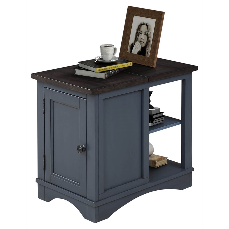 Maklaine Wood Modern Traditional Chairside Table in Denim Finish