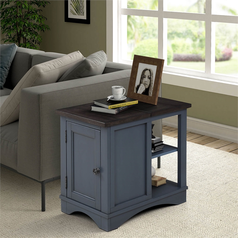 Maklaine Wood Modern Traditional Chairside Table in Denim Finish