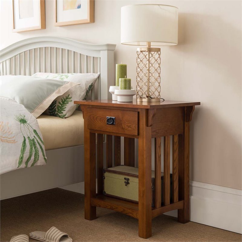 Maklaine Modern / Contemporary 1 Drawer Nightstand in Medium Oak