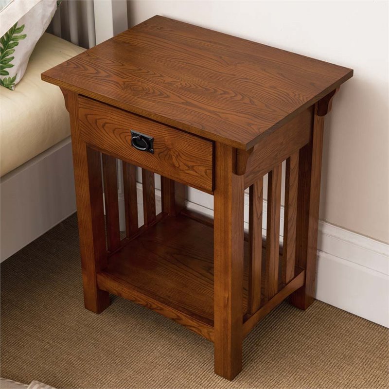 Maklaine Modern / Contemporary 1 Drawer Nightstand in Medium Oak