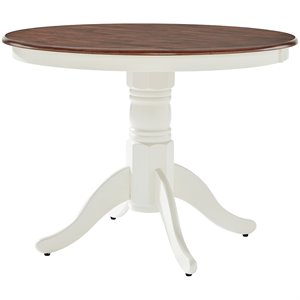 Maklaine Traditional 42&quotWood Round Pedestal Dining Table in White/Brown