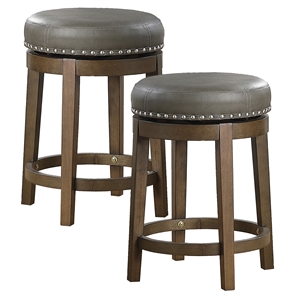 Maklaine 24&quot Faux Leather Round Swivel Counter Stool in Gray (Set of 2)