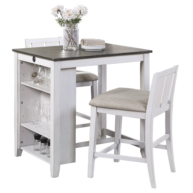 Maklaine 3 Piece Wood Counter Height Dining Set in Gray and White