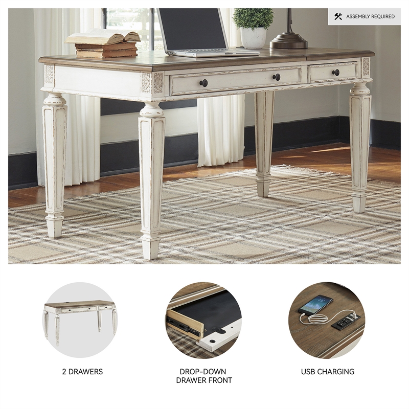 Maklaine Engineered Wood Computer Desk w/ USB Ports in White