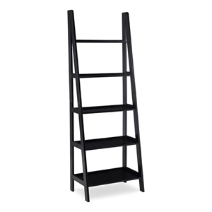 Maklaine Wood Open Back 72&quot Ladder Bookshelf with 5 Shelves in Black