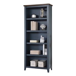 Maklaine Farmhouse 72&quotH Solid Wood 4-Shelves Bookcase in Dusty Blue