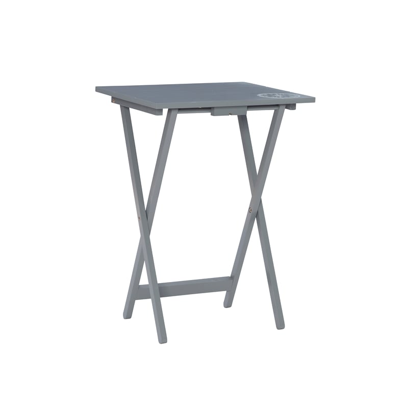 Maklaine 5 Piece Tray Table Set Planked Top with Compass Design in Gray Wood