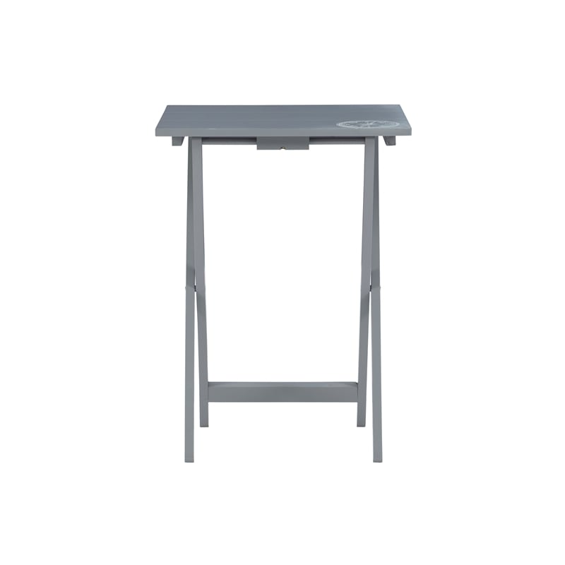 Maklaine 5 Piece Tray Table Set Planked Top with Compass Design in Gray Wood
