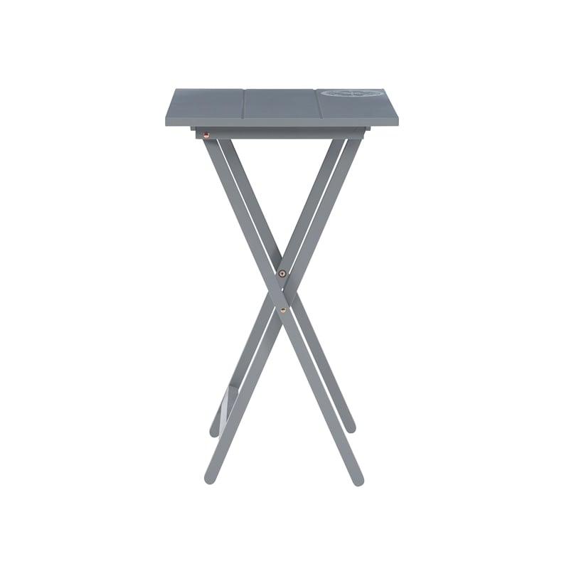 Maklaine 5 Piece Tray Table Set Planked Top with Compass Design in Gray Wood