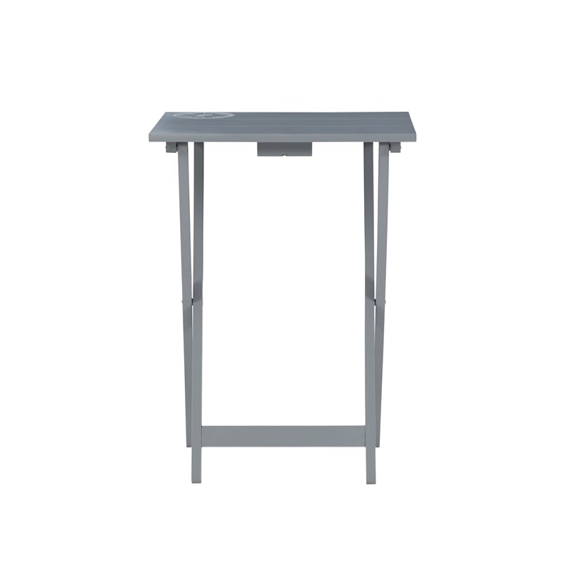 Maklaine 5 Piece Tray Table Set Planked Top with Compass Design in Gray Wood