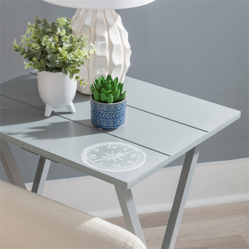 Maklaine 5 Piece Tray Table Set Planked Top with Compass Design in Gray Wood