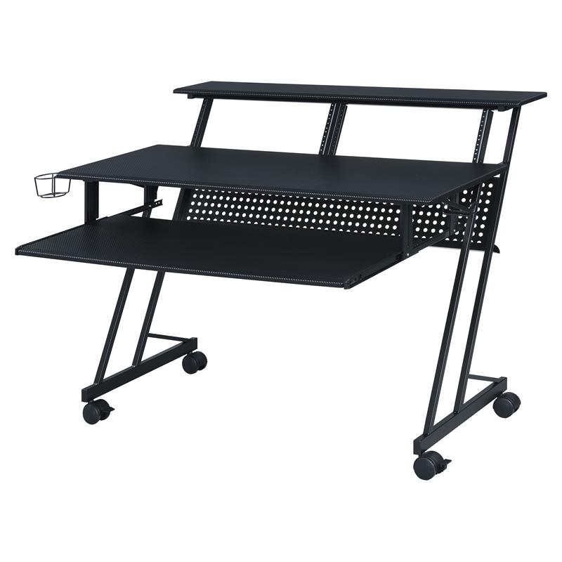 Maklaine Wooden Top Music Recording Studio Desk with Keyboard Tray in Black