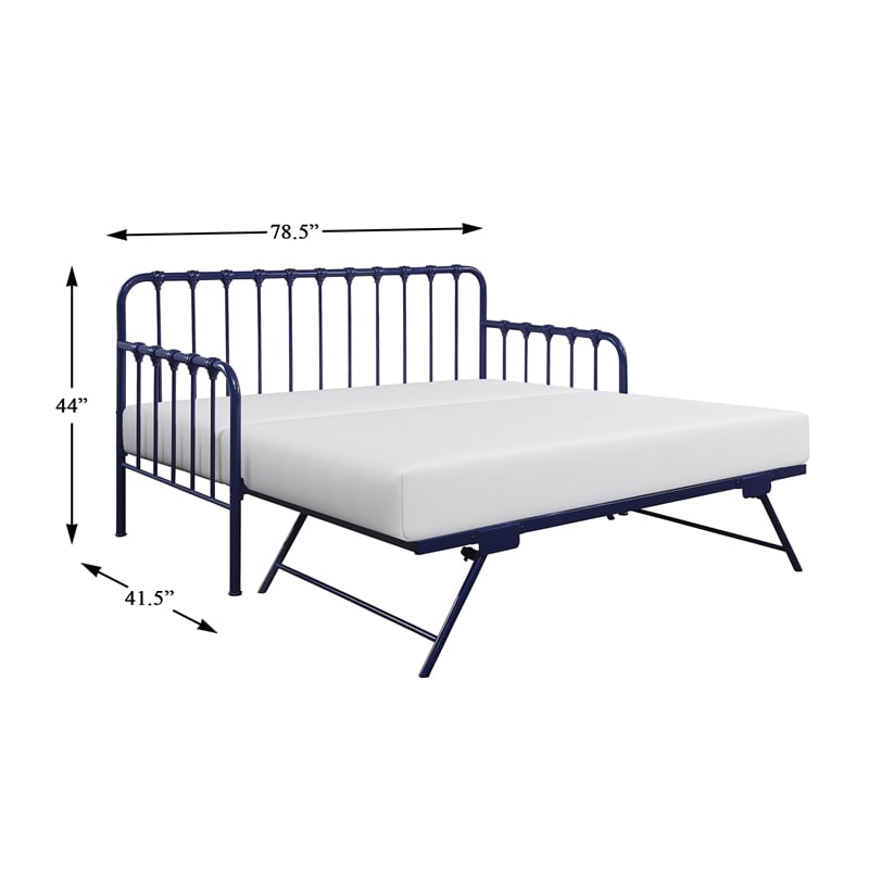 Maklaine Contemporary Metal Daybed with Trundle in Navy Blue