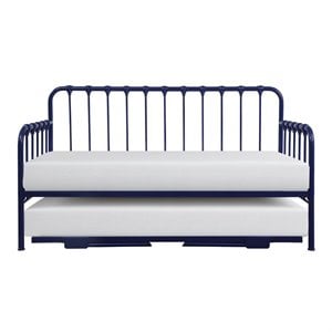 Maklaine Contemporary Metal Daybed with Trundle in Navy Blue