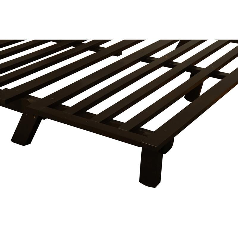 Maklaine Wood Futon in Java Brown Finish with Suede Blue Mattress