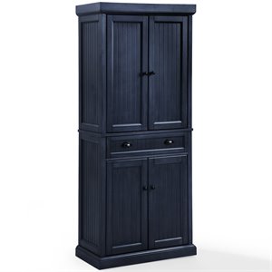 Maklaine Coastal Wood/Metal Pantry in Distressed Navy and Black