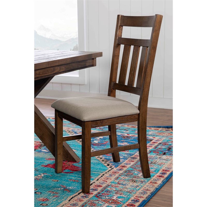 Maklaine Wood Set of 2 Upholstered Dining Side Chairs in Rustic Umber Brown