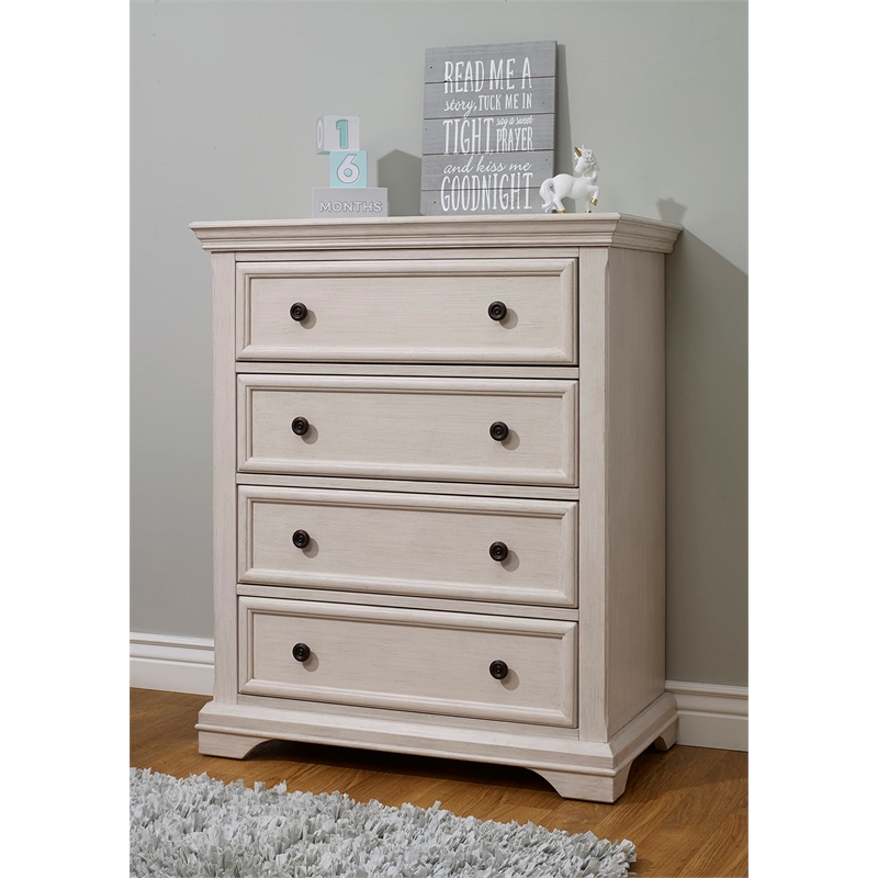 Maklaine Traditional 4-Drawer Wood Dresser for Baby in Brushed Ivory