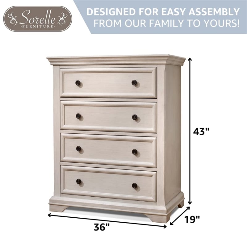 Maklaine Traditional 4-Drawer Wood Dresser for Baby in Brushed Ivory