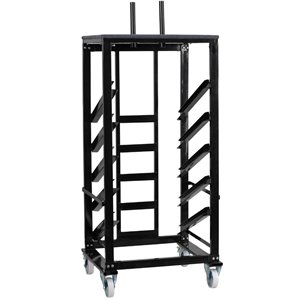Maklaine Contemporary 24&quot Round Cocktail Table Metal Dolly in Black