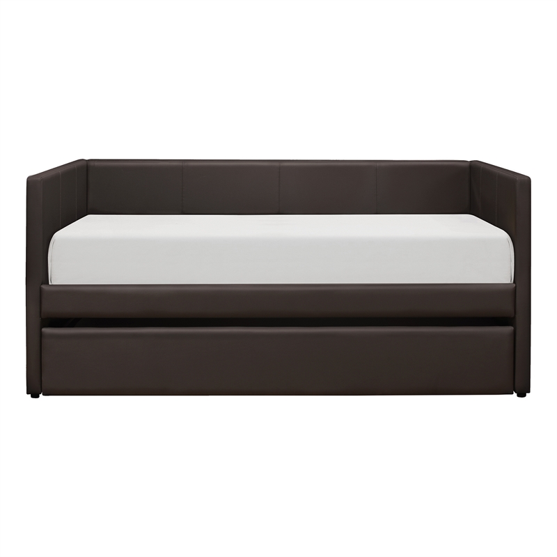 Maklaine Modern / Contemporary Faux Leather Daybed in Brown Finish