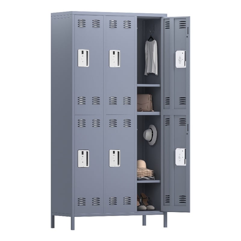 Maklaine Metal Lockers with 6 Door for School and Employee Light Gray