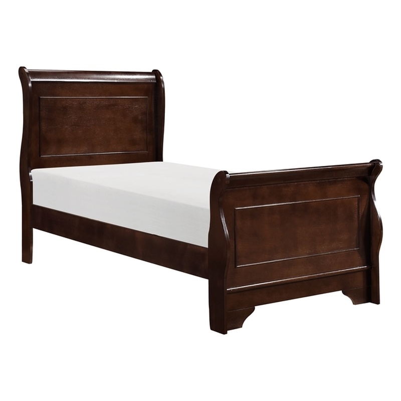 Maklaine Modern Traditional Wood Twin Sleigh Bed in Brown Cherry