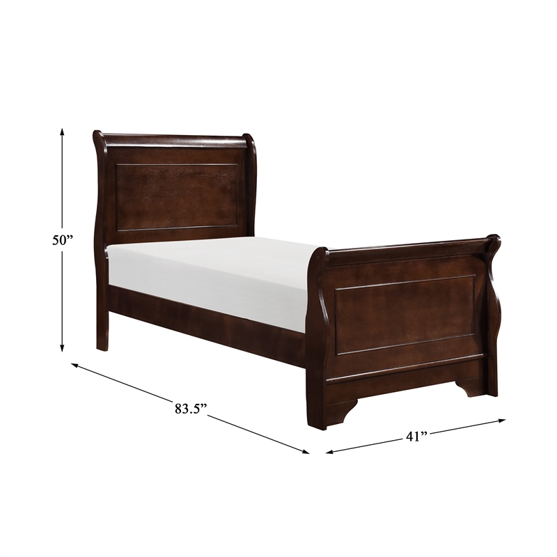 Maklaine Modern Traditional Wood Twin Sleigh Bed in Brown Cherry