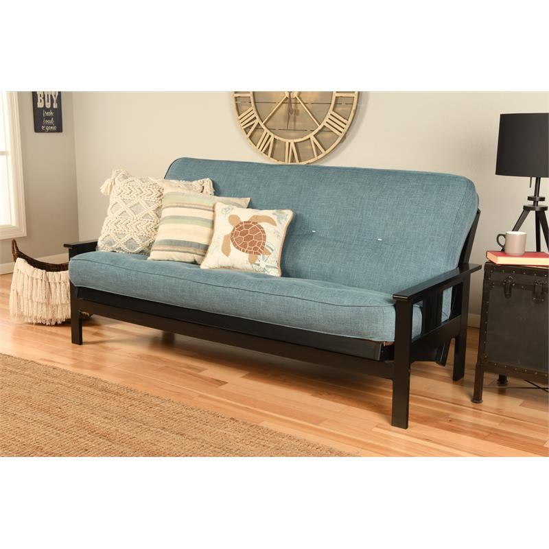 Maklaine Full-size Linen Fabric Futon in Aqua Blue-Frame Not Included