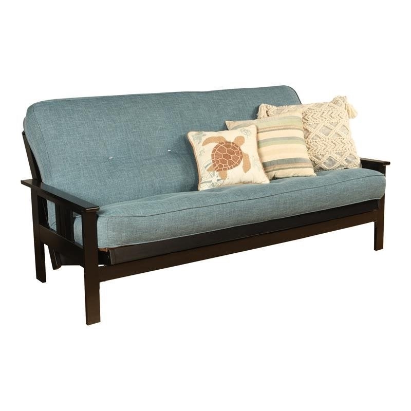 Maklaine Full-size Linen Fabric Futon in Aqua Blue-Frame Not Included