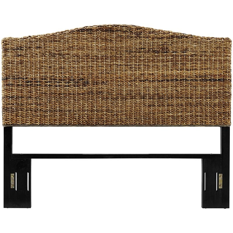 Maklaine Coastal Wood Queen Banana Leaf Panel Headboard in Brown