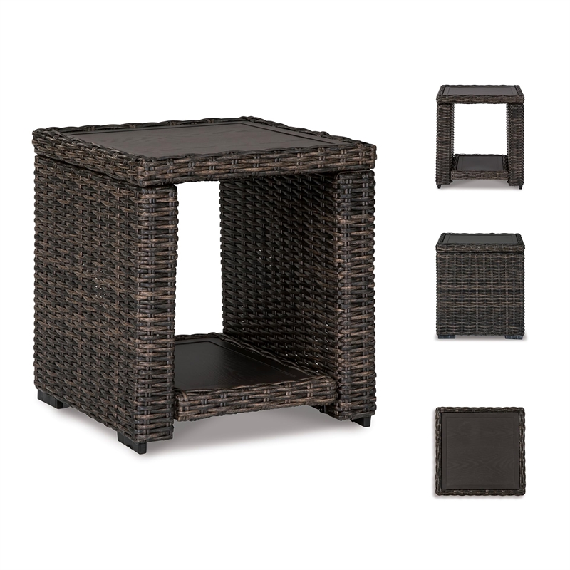 Maklaine Modern / Contemporary Square Patio End Table in Brown