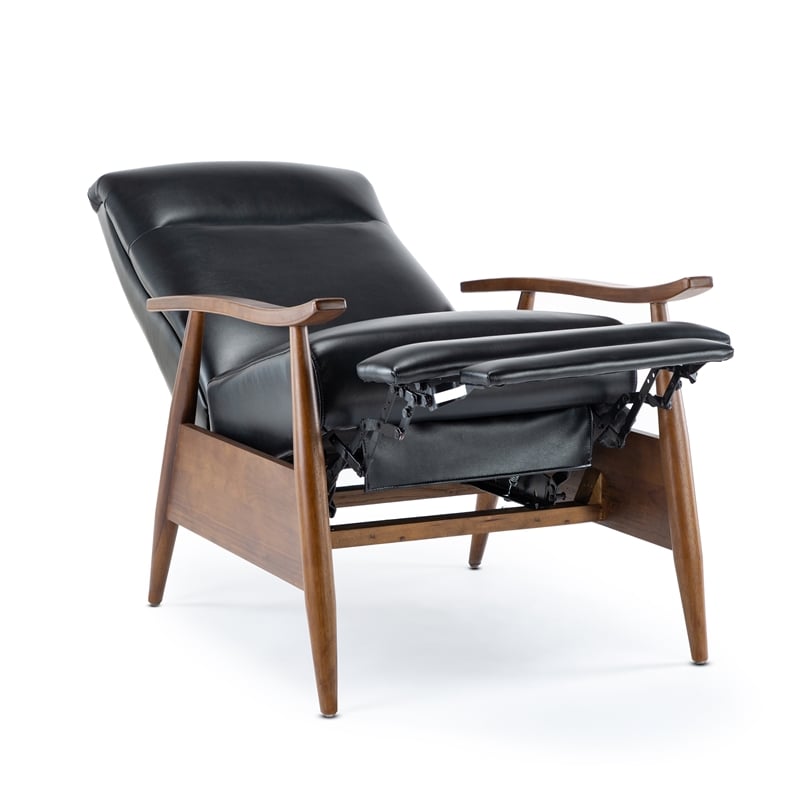 Maklaine Black Faux Leather Wooden Arm Push Back Recliner Chair