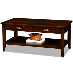 Maklaine Two Drawer Solid Wood Coffee Table in Chocolate Cherry