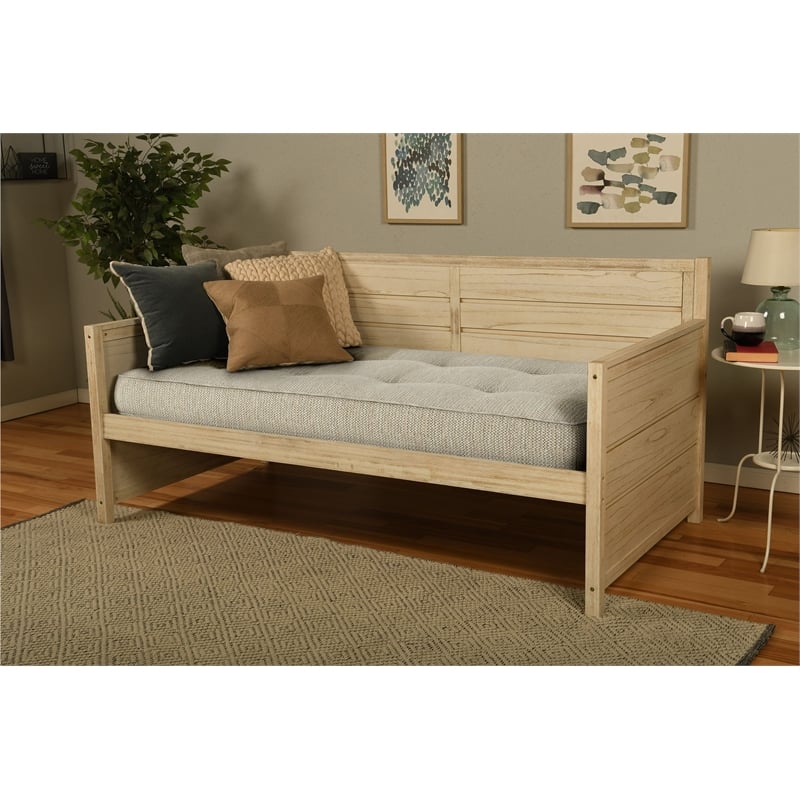 Maklaine Twin-size Tufted Fabric Daybed Mattress in Brown-Frame Not Included