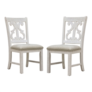 Maklaine Transitional Wood Dining Chair in Antique White (Set of 2)