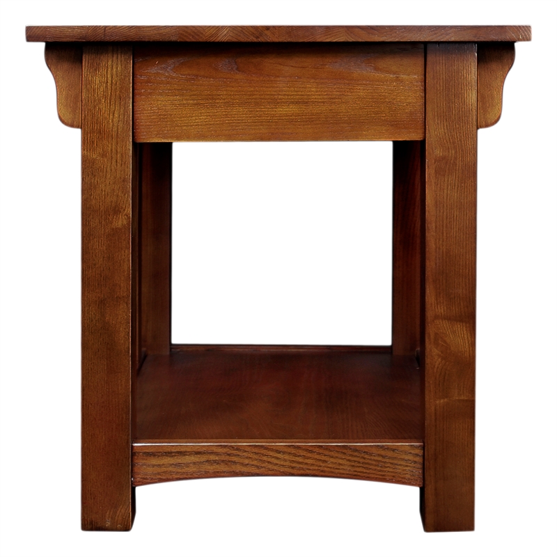 Maklaine Wood End Table with Storage Drawer and Shelf in Oak